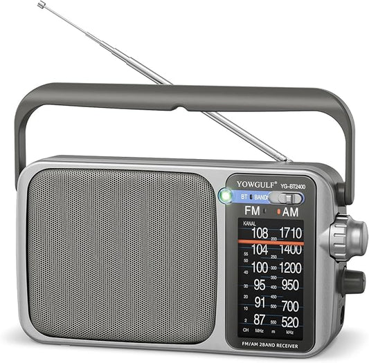 YOWGULF AM FM Radio with Best Reception,Bluetooth Portable AM FM Transistor,Battery Operated Radio or AC Power,Large Dial,Headphone Jack, Gifts for Seniors Elderly