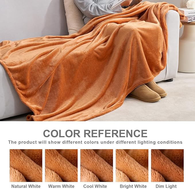 Hansleep Fleece Pumpkin Orange Throw Blanket, Super Soft Flannel Fuzzy Plush Cozy Blanket for All Seasons, Pumpkin Orange, Throw 50x60 Inches