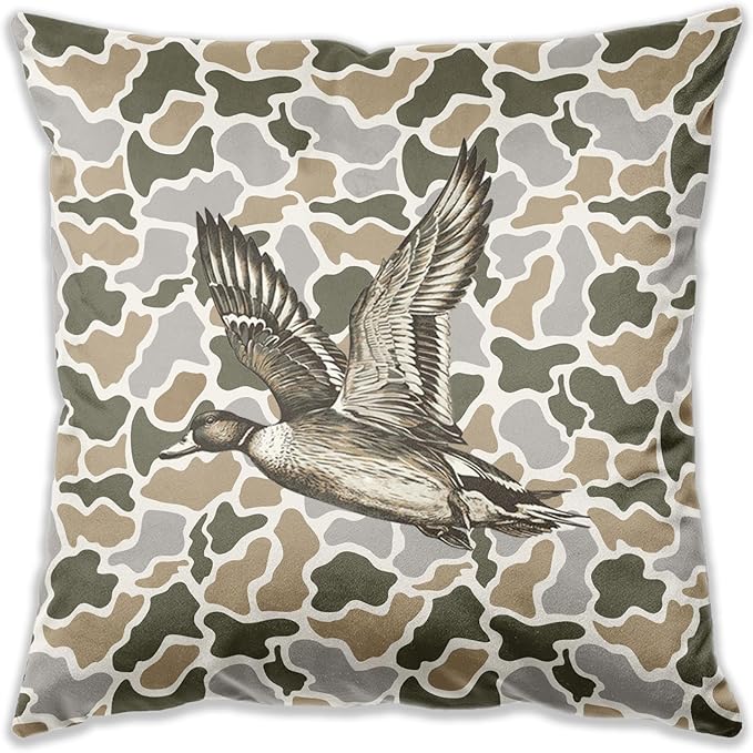 Mallard Duck Camo Pillow Cover 18x18, Duck Hunting Decor, Farmhouse Retro Wildlife Hunting Decorative Throw Pillow Cover for Kids Room Home Bedroom Living Room Cabin Sofa Couch