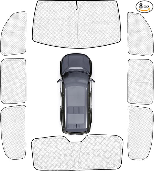 KMF 8pcs Thicken Sun Shades for Jeep Grand Wagoneer 2022-2026 Accessories,Full Car Window Covers for Windshield Side Rear, UV Block and Blackout Protect Privacy for Camping Outdoor