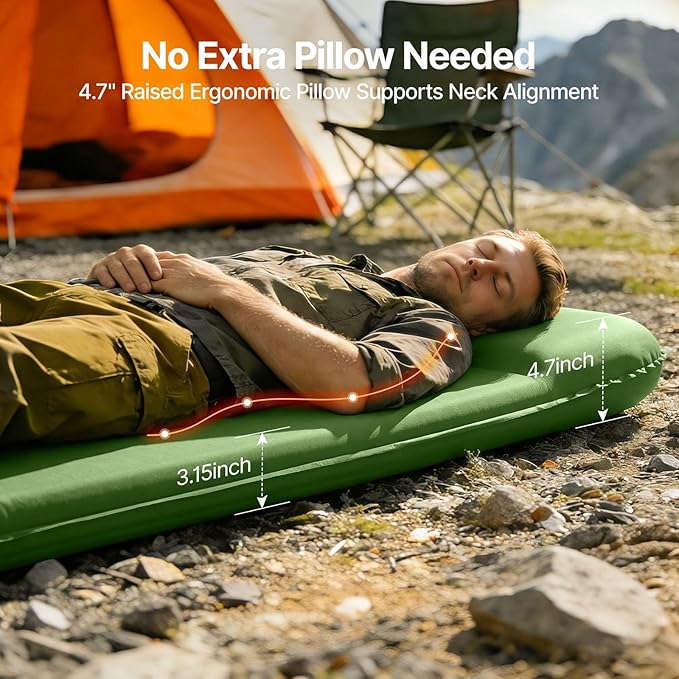 OGERY Upgraded Self-Inflating Sleeping Pad with Built-in Foot Pump & Washable Cover, 3" Memory Camping Mattress Pad, Quiet & 9.5 R-Value Insulated Sleeping Mat for Car Tent Camping