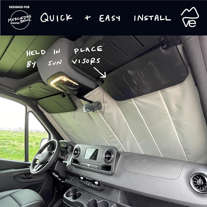 VanEssential Insulated Magnetic Blackout Front Windshield Cover Designed for Mercedes-Benz NCV3/VS30 (Van Years 2007 to Current) - Cool Gray