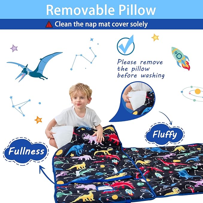 Lasoftan Toddler Nap Mat with Pillow and Blanket, Extra Large Rolled Napping Mats,Slumber Bags for Boys Girls,Kids Sleeping Bag for Daycare, Preschool Travel Camping