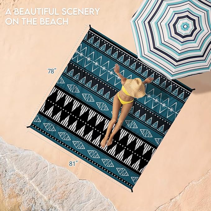 BYDOLL Beach Blanket 78''X81'' Waterproof Sandproof Suits1-4 Adults Oversized Lightweight Large Blanket Picnic Mat for Beach Sand Free Travel Camping Hiking Picnic