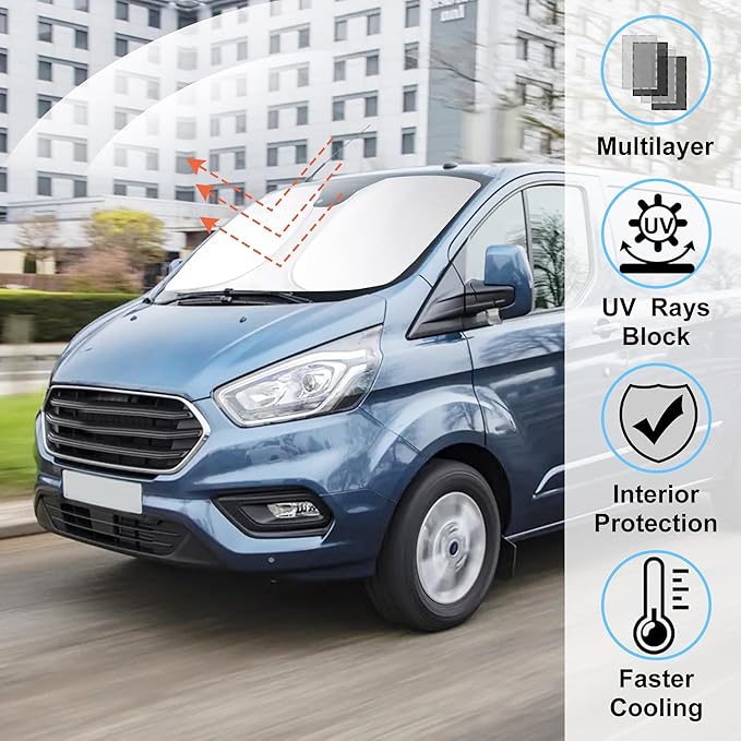Windshield Sun Shade Custom Fit 2015-2023 2024 2025 2026 Ford Transit Accessories Foldable Sunshade Front Window Shade Protector Keep Your Car Cool