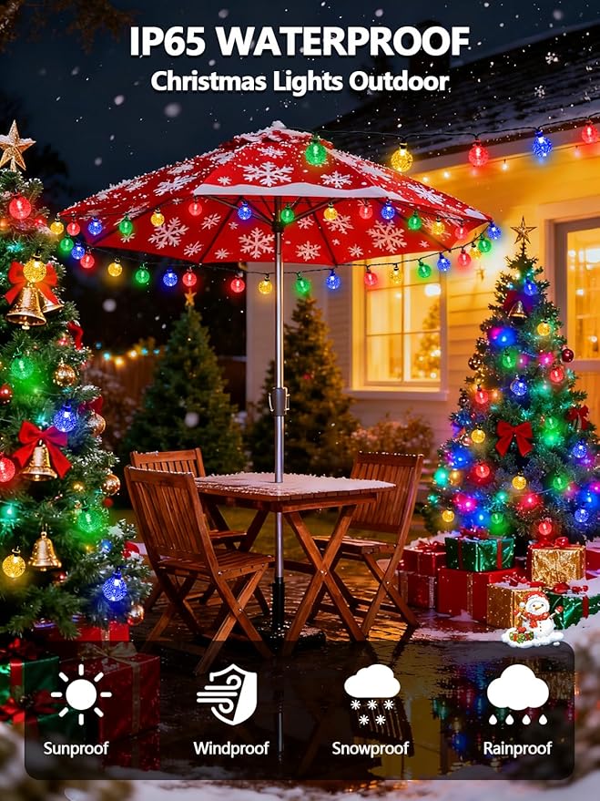 Multicolor Solar String Lights Outdoor, 2-Pack Total 100 LED 64FT Crystal Globe Solar Lights for Outside Waterproof with 8 Lighting Modes, Easter Decorations for Tree Wedding Patio Party Garden