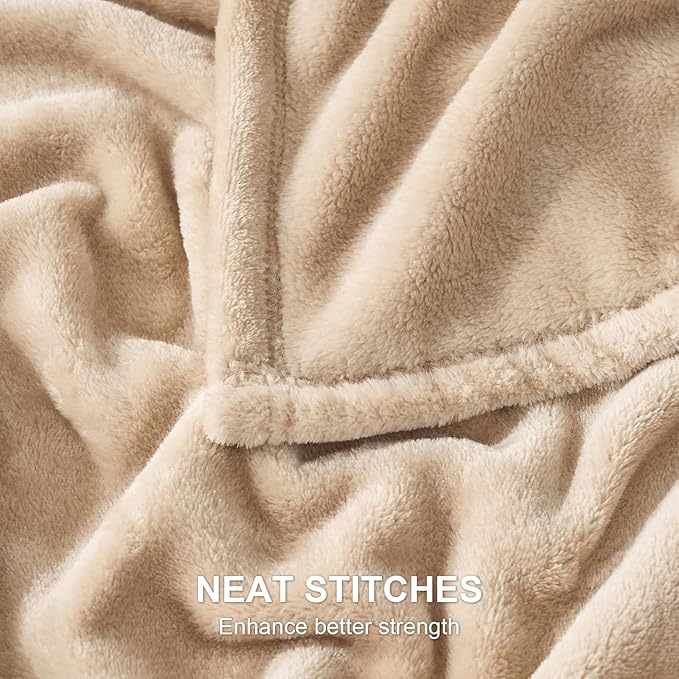 Hansleep Fleece Light Camel Queen Blanket, Super Soft Flannel Fuzzy Plush Cozy Blanket for All Seasons, Light Camel, Queen 90x90 Inches