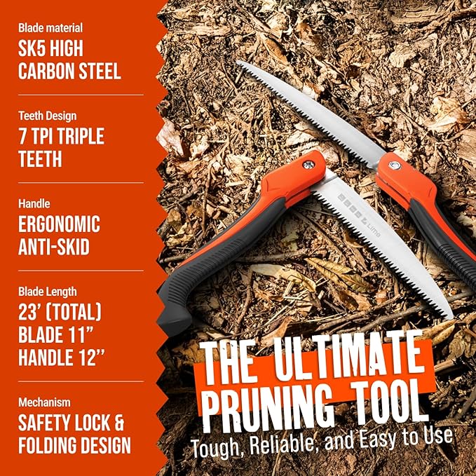 GROWIT Folding Camping saw 11 Inch - Heavy Duty Pruning Saw with Triple-Cut SK5 Blade, 7 TPI Razor Teeth for Tree Trimming, Wood Cutting, Camping, Bushcraft, and Gardening (Pack of 2)