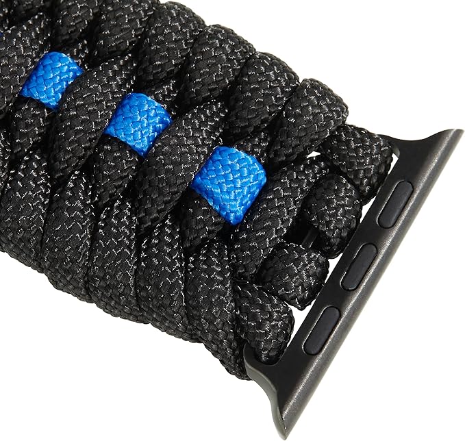 Savior Survival Gear Paracord Watch Band, Compatible with Apple Watch Band 49mm 46mm 45mm 44mm 42mm, iWatch Band Series Ultra 10 9 8 7 6 5 4 3 2 1 SE, Adjustable strap for men ( Black & Blue, X-Large)