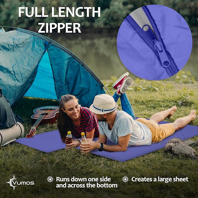 Sleeping Bag Liner Travel Sheet with Full-Length Zipper, Lightweight Silk-Like Polyester Camping Liner with Pillow Pocket, Compact Sleeping Bag Insert for Travel, Backpacking & Hostels