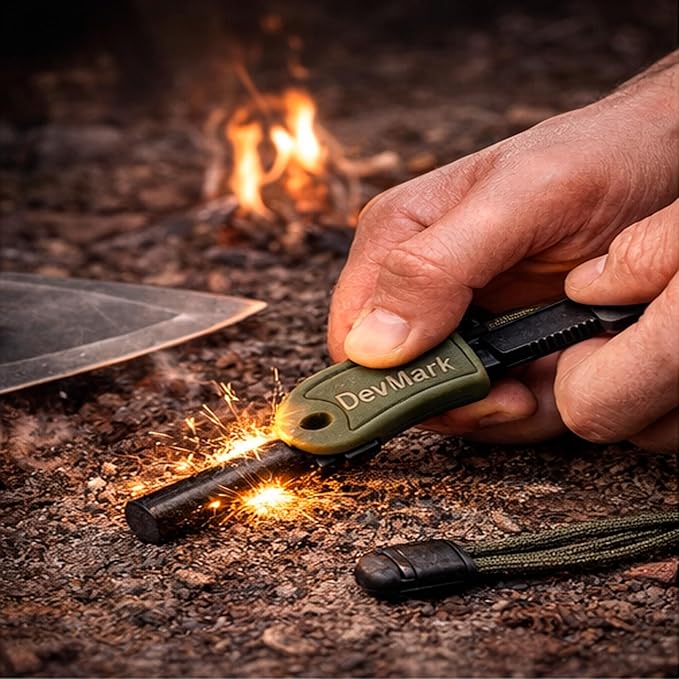Ferrocerium Fire Starter with Paracord Lanyard and HSS Striker, 3/8" Long Ferro Rod Fire Steel for for Camping, Bushcraft, Survival & Emergency Use