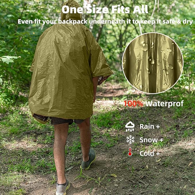 Thickened Emergency Rain Poncho, Thermal Poncho Survival Blankets Reusable Survival Ponchos for Camping, Hiking