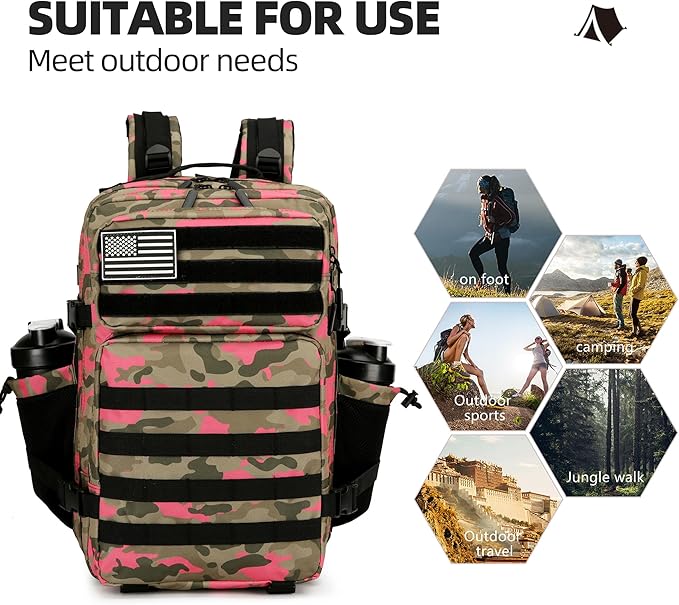 Lovelinks21 45L Tactical Assault Backpack 3 day assault pack with Molle Waterproof backpack Rucksack for Tactical Backpacks (Pink Camo)