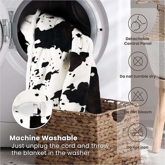Heated Blanket Full Blanket - Fast Heating Electric Blanket, Soft Flannel Heated Full with 4 Time Settings,10 Heating Settings, Warm Gifts for Women & Mom & Grandma(72"x84"Cow Print White)