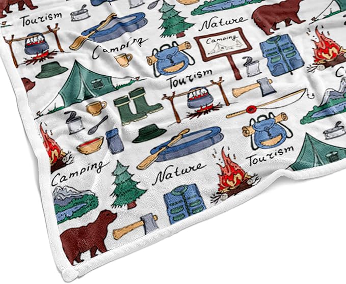 Camper Throw Blanket, RV Camper Accessories for Travel Trailers Throw Blanket, Flannel Camping Soft Warm Cozy Throws Cover for Couch Chair Sofa Bed Outdoor Inside Travel Decor