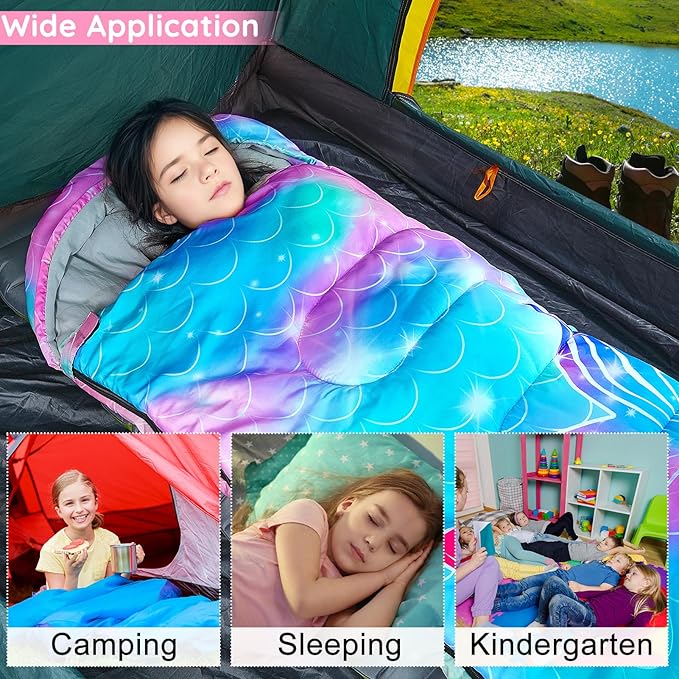 FIOBEE Kids Sleeping Bag for Girls Boys 3 Season Warm & Cool Weather Youth Camping Sleeping Bags with Backpacking Bag Waterproof for Traveling Hiking Indoor Outdoor Camping Essentials