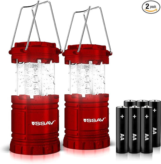 2 Pack LED Camping Lantern, LED Lanterns, Suitable Survival Kits for Hurricane, Emergency Light for Storm, Outages, Outdoor Portable Lanterns, Red, Collapsible | Batteries Included