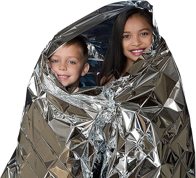 Emergency Foil Blanket (Pack of 100), Survival Thermal Mylar Blankets Individually Packaged, 51 x 83 Inches, Silver, Perfect for Outdoors, Hiking, Marathons or First Aid