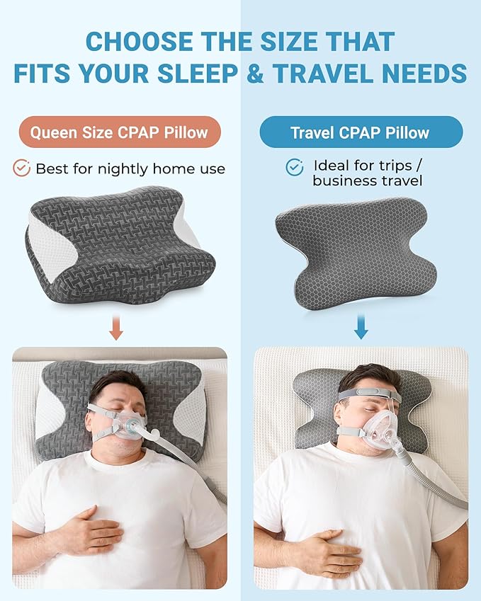 Elviros Portable CPAP Pillow for Side & Back Sleepers, Travel Sleep Apnea Pillow with Adjustable Height to Relieve Neck Pain, Reduce Mask Leaks & Pressure, Includes Travel Bag for Camping, Hotels