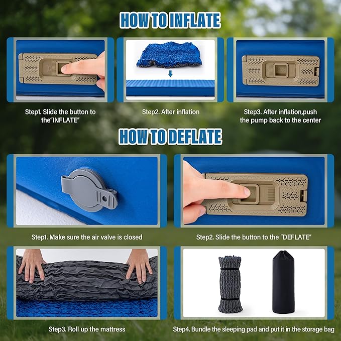 Self Inflating Double Sleeping Pad for Camping with Electric Pump 4 Inch Ultra Thick Memory Foam 2 Person Inflatable Sleeping Pad All Season Full Size Portable Camping Mattress for Travel, Tent (Blue)