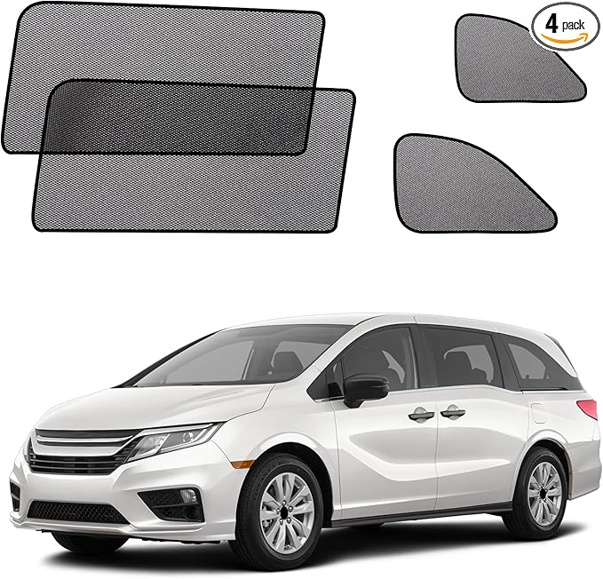 Car Window Shades for 2018-2024 Odyssey, 4PCS Rear Side & Quarter Window Sun Shades, Magnetic Breathable Mesh Privacy Covers, UV Protection & Heat Insulation for Baby, Travel & Camping