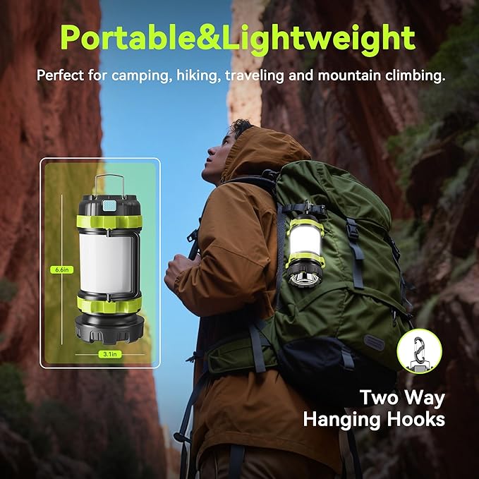 AlpsWolf Rechargeable Flashlight, 6 Modes Camping Flashlight LED Camping Lantern for Power Outage, Flashlight for Home, Emergency, Green
