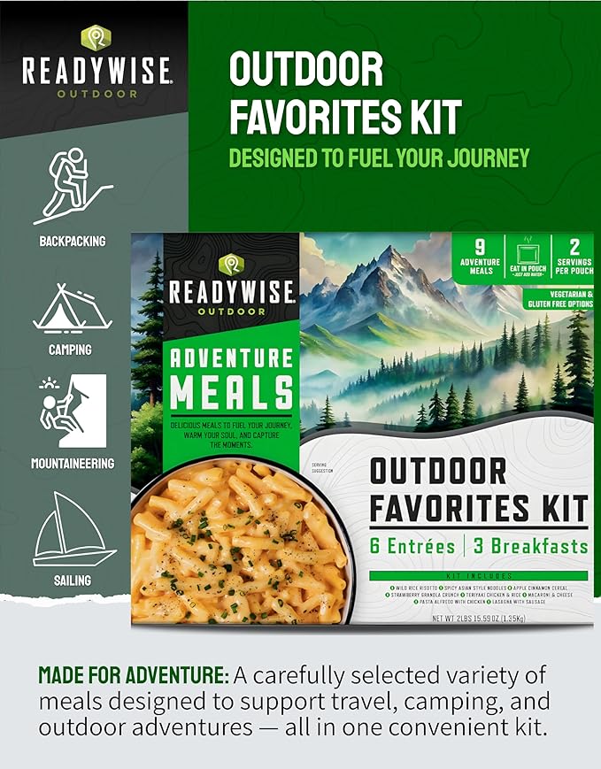 ReadyWise Freeze Dried Survival Food Kit – 18 Servings Emergency Food Supply for Long Term Food Storage, Camping & Backpacking Meals, Just Add Water Prepper Food
