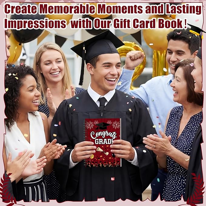 Zhanmai College Gift Card Book 7 x 5 Inch Graduation Gift Card Book 2026 College Survival Booklet Organizer Leaving Home High University School Birthday Care Package Cash Holder (Red Congrats Grad)