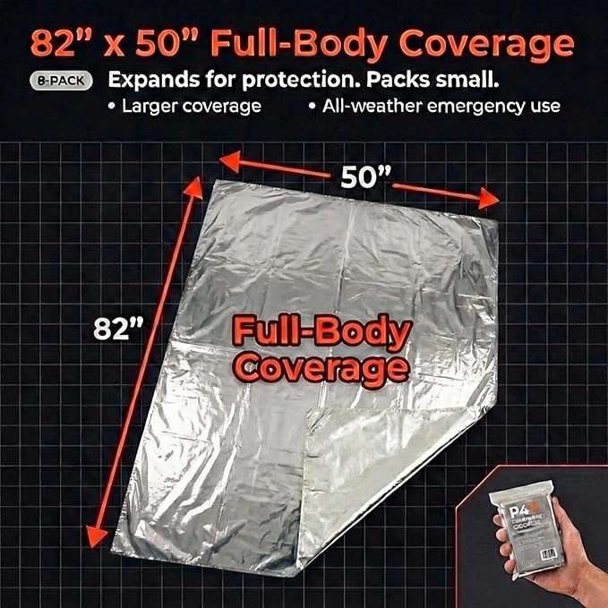 PREPARED4X Mylar Blankets 8 Pack - Waterproof Emergency Blanket - Rip and Tear Resistant Survivalist Gear - Emergency Thermal Blanket for Outdoor Survival