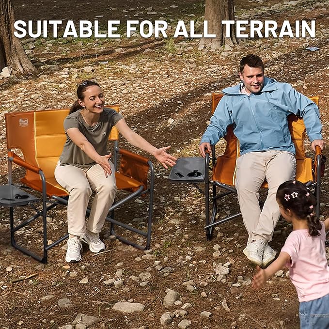 TIMBER RIDGE XXL Director’s Chair – Heavy Duty Folding Chair with Side Table, 500 lb Capacity, Extra Wide Padded Seat for Camping, Sports, Beach, Patio, and Outdoor Use, Orange-2 Pack