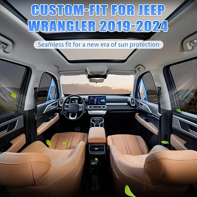 ZATOOTO Car Window Shades for Jeep Wrangler 2019-2024, Car Side Window Sun Shade Breathable Mesh Sun Blocker for Baby, Protection from 99% UV Rays and Glare for Camp Nap Relax(Excluding Hybrids)