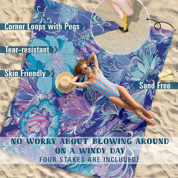 Famstar Beach Blanket Sandproof Waterproof 78''×81''1-5Adults Oversized,Compact Lightweight Durable Beach Mat for Travel Camping Hiking Picnic Blanket