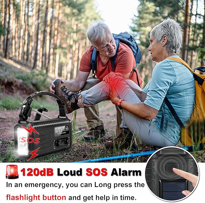 20000mAh/ 74000mWh Hand Crank Emergency Radio, AM/FM/NOAA Weather Radio, Battery Powered Solar Radio with USB Phone Charger, Reading Lamp Flashlight & SOS for Emergency (Black)