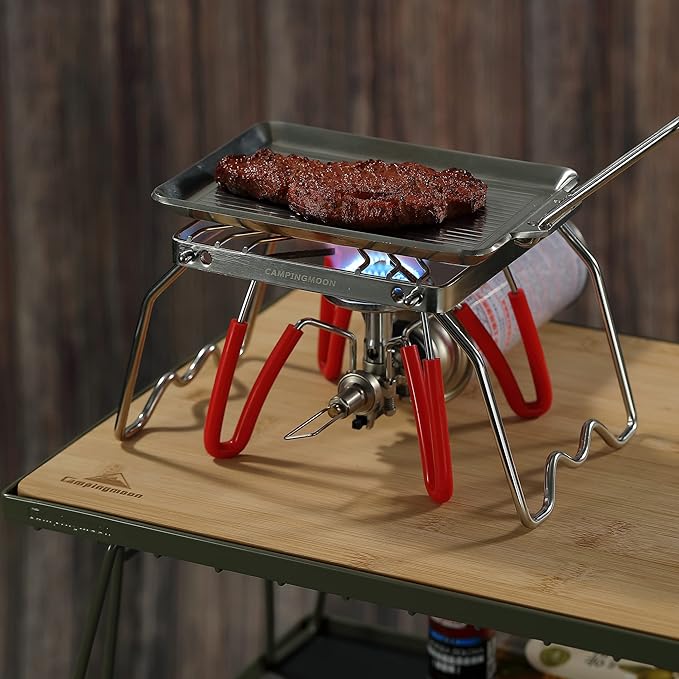 CAMPINGMOON Portable Folding Camping Campfire Grill over Fire Split Stoves 304 Stainless Steel (7’’L (MS-1001))