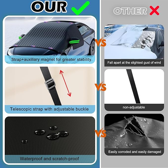 Windshield Snow Cover, Car Windshield Cover for Ice and Snow, Automotive Large Magnetic Windshield Frost Cover with Side Window and Mirror Protector in Winter, Suitable for Most Vehicle,Sedan,SUV