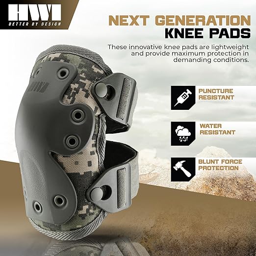 HWI Gear Next Generation Knee Pad for Protection: Combat, Mechanics, Construction, Hunting, Landscaping, Outdoor Survival, Heavy Duty Industrial Grade, Adjustable