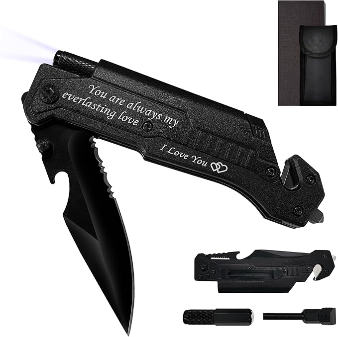 Personalized Gifts for Men,Engraved Pocket Knife with 6 Functions,Custom Gifts for Dad,boyfriend,Husband