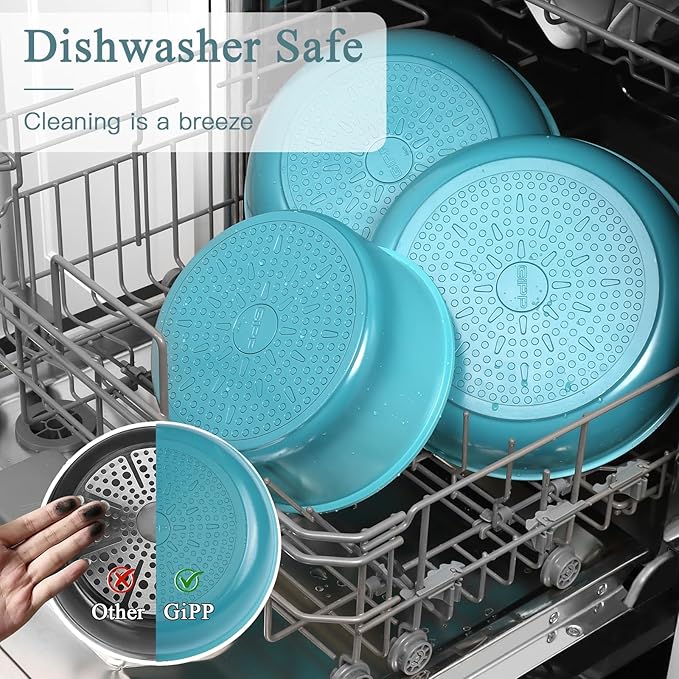 GIPP 11pcs Pots and Pans Set Non Stick, Nonstick Cookware Set Detachable Handle, Ceramic Pots for Cooking Non Stick with Removable Handle, RV Cookware Set for All Stoves, Light Blue Gradient