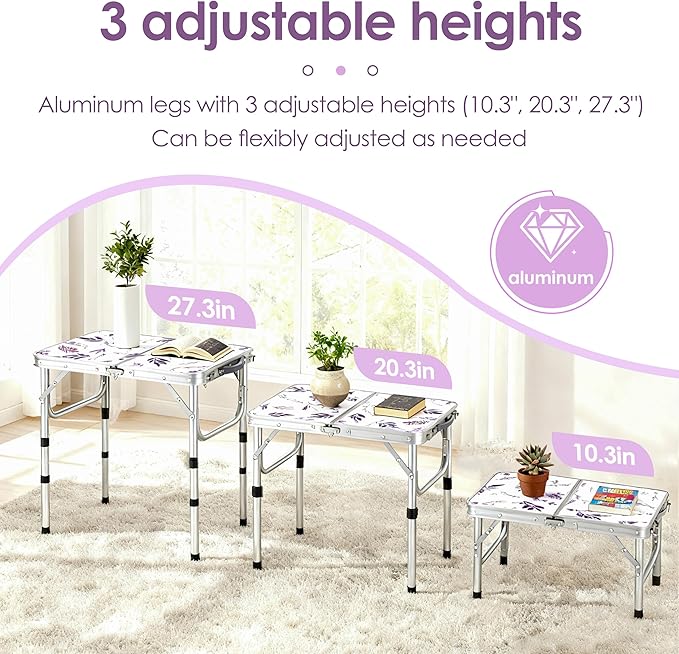 Yriuat Folding TV Trays Foldable Dinner Tray Table Adjustable Height Food Snack Eating Couch Side Table Study Aluminum Portable Sofa Tray End Table for Outdoor Indoor Camp Pinic Bed Couch Living Room