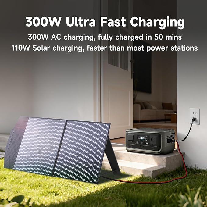 ALLPOWERS VOLIX P300 300W(600W peak) Portable Power Station with UPS Function,256Wh LiFePO4 Battery,MPPT 110W Max,1-Hour AC Fast Charge to 80%,Home Backup,Office,RV,Camping