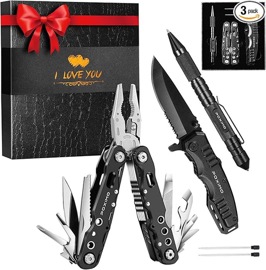 Multitools Gift Set "I LOVE YOU", Men Gifts 3 Items Pack with 14-In-1 Multi tool Pliers, Pocket Knife, Tactical Pen, Gifts for Men Women, Stocking Stuffers EDC, Survival Tools Set (I LOVE YOU)