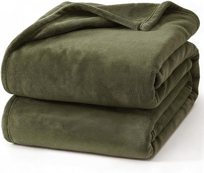 Hansleep Fleece Moss Green King Blanket, Super Soft Flannel Fuzzy Plush Cozy Blanket for All Seasons, Moss Green, King 90x108 Inches