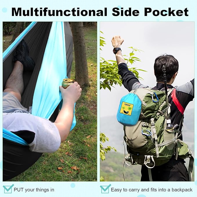 SZHLUX Camping Hammock Single Portable Hammocks with 2 Tree Straps and Attached Carry Bag