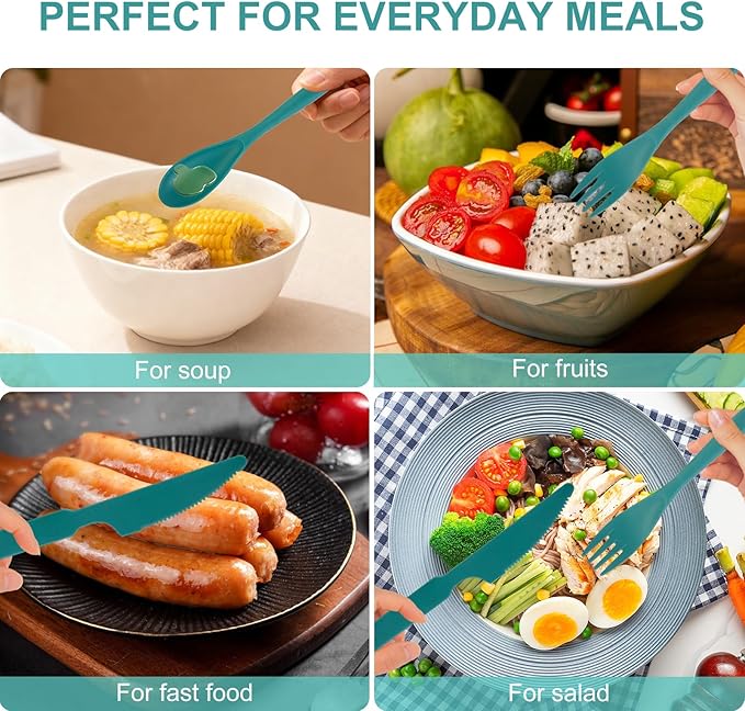 Knives Spoons and Forks Set, Portable Cutlery Set, Reusable Flatware Set for 8, Utensils for Party, Travel, Work, Picnic, Camping or Daily Use (8 Colors)