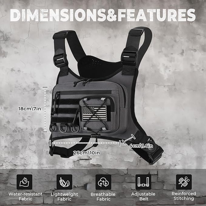 koculemi Outdoor Sports Chest Bag for Men, Chest Vest Holster Fits Most Pistols, EDC Travel Chest Pack for Running, Hiking