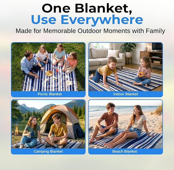 scuddles Extra Large Picnic Blanket – 80" x 80" Waterproof Outdoor Mat with Soft Dual-Layer Comfort, Foldable Sand-Free Travel Rug for Beach, Camping, Lawn & Parks