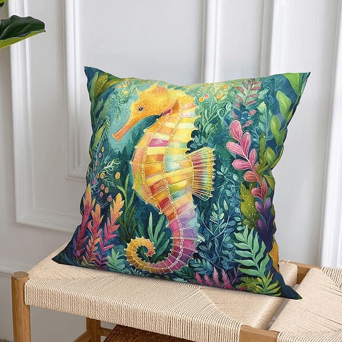 Coastal Beach Throw Pillow Covers 18 X 18 Inch Set of 4 Decorative Cushion Cover Home Decor for Sofa Chair Couch Bedroom Living Room