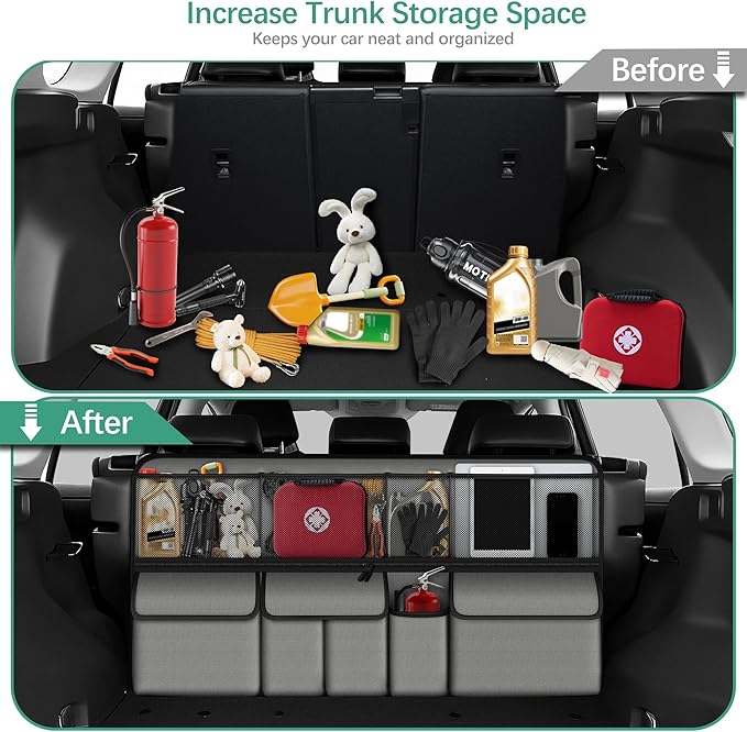Hanging Car Trunk Organizer Fit For Toyota RAV4 Foldable Large Capacity 41.3x20 inch Backseat Trunk Organizers Storage, Car Accessories Interior, with Multi Pockets Grey