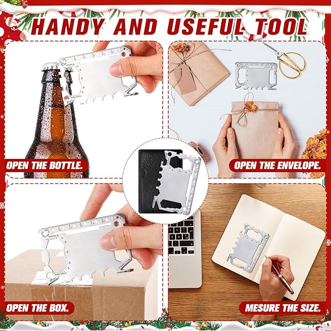 Cholemy 12 Pcs Credit Card Wallet Multitool 46 in 1 Metal Stainless Steel Survival Pocket Tool Multipurpose Bottle Opener Bulk for Men Christmas Stocking Stuffer Gift(Silver,Classic Style)