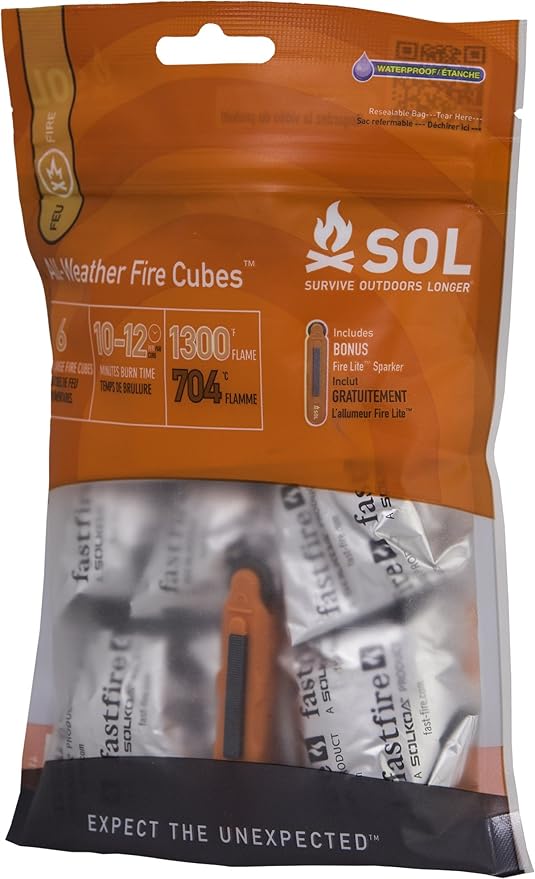 S.O.L. Survive Outdoors Longer All-Weather Fire Cubes Fire Starters (6-count) and Striker